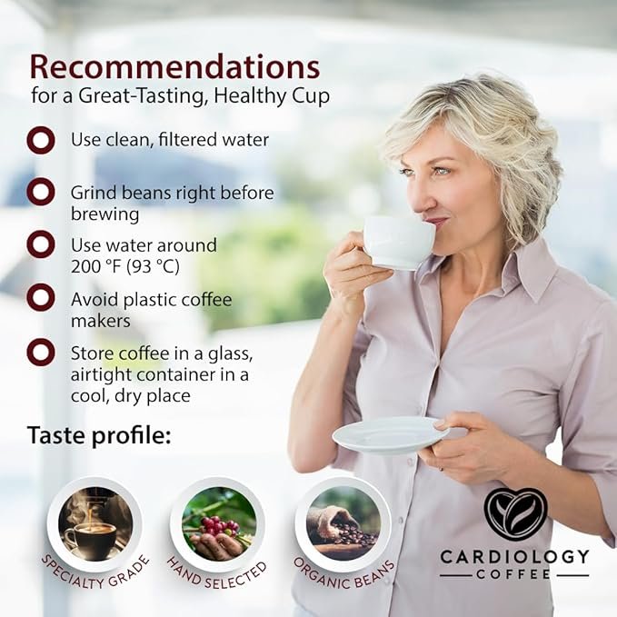 5 Cardiology Coffee Heart Healthy Coffee – Cardiologist founded Whole Bean DECAF Medium Roast - USDA Organic Hand-Selected Decaf Coffee Using Swiss Water Process - Non-GMO, Tested for Mycotoxins & Pesticides - 12 Ounces