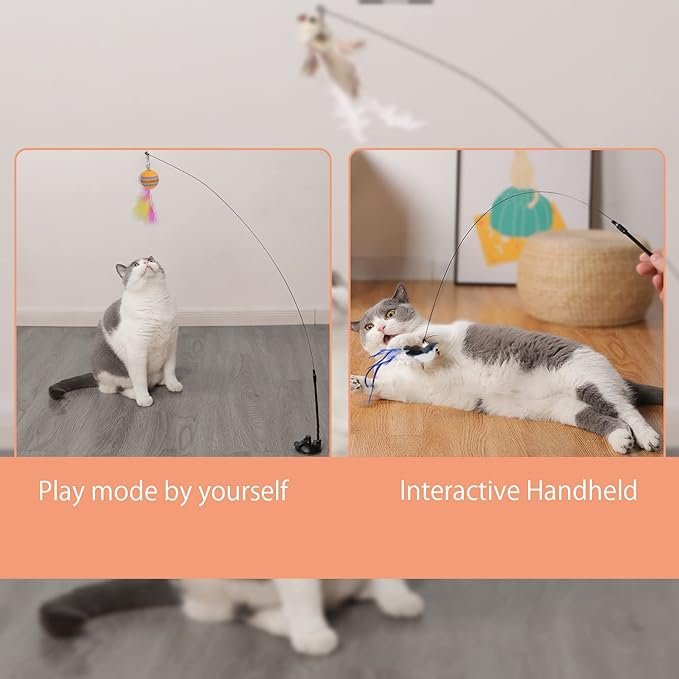 3 Cat Feather Toys Automatic Interactive Cat Toys Natural Bird Feather Ball Toys Suction Cup Pet Chase Movement Playing Toy Exercise cat Toys 7 Pcs Cat Toy Set for Indoor Bored Cats Gifts