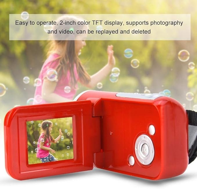 2 Durable Small Size Digital Camcorder, 16X HD Digital Video Camera Toy, TFT LCD Sceen for Running for Cycling(red)