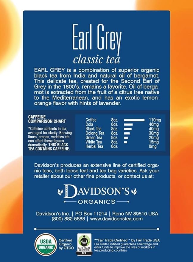 1 Davidson's Organics, Earl Grey, 8-count Tea Bags, Pack of 12