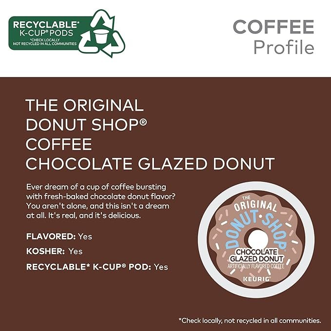 2 The Original Donut Shop Coffee Chocolate Glazed Donut Keurig Single-Serve K-Cup Pods, Medium Roast, 72 Pack