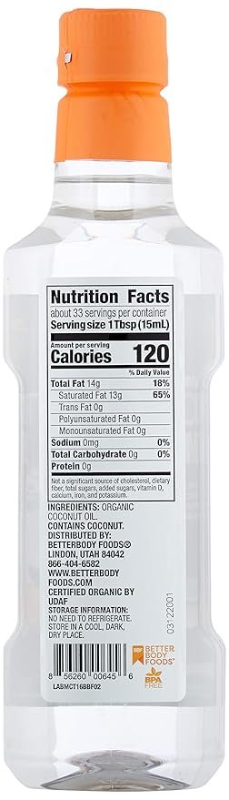 1 BetterBody Foods Coconut MCT Oil, 6 Count