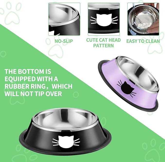 1 Nuogo 12 Pack Cats Bowls Stainless Steel Cat Foods Bowls with Rubber Base 7 oz Non Slip Cat Feeder Water Bowl Cat Feeding Dishes for Small Medium Animals Kitten Rabbit