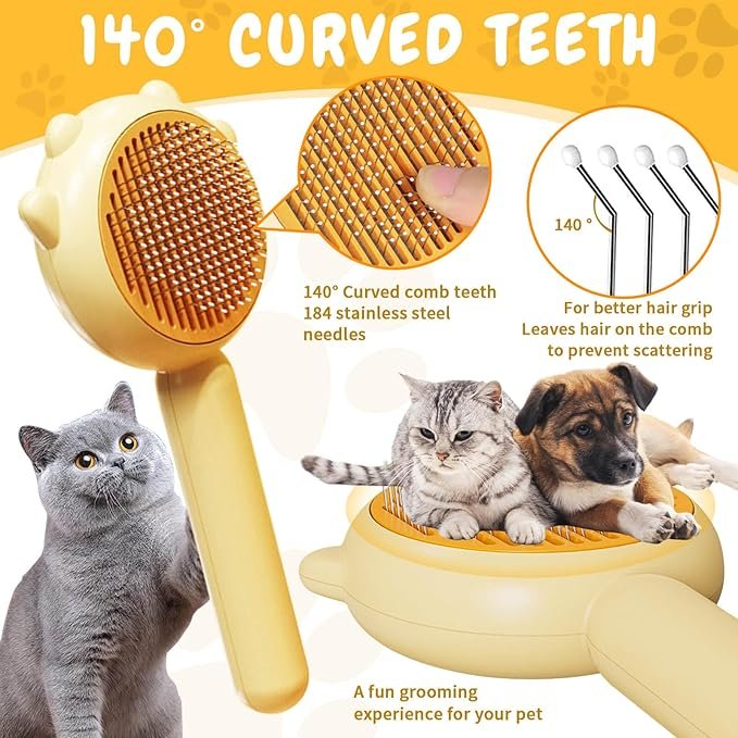 1 Cat Brush with Release Button - Cat Brush for Shedding Cat Brushes for Indoor Cats Self Cleaning Cat Brush for Long Haired Cats Pet Hair Brush Dog Cat Grooming Brush with Cat Comb Nail Clippers File