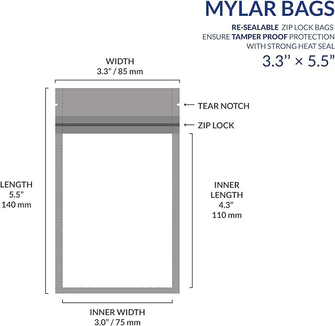 1 100 Heat Sealable Mylar Ziplock Bags for Various Items