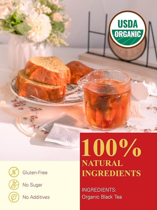1 GLDNT Organic Black Tea Bags, Natural Organic Black Tea, Smooth & Mellow Flavor, Caffeinated, Hot & Iced Tea, 100 Count