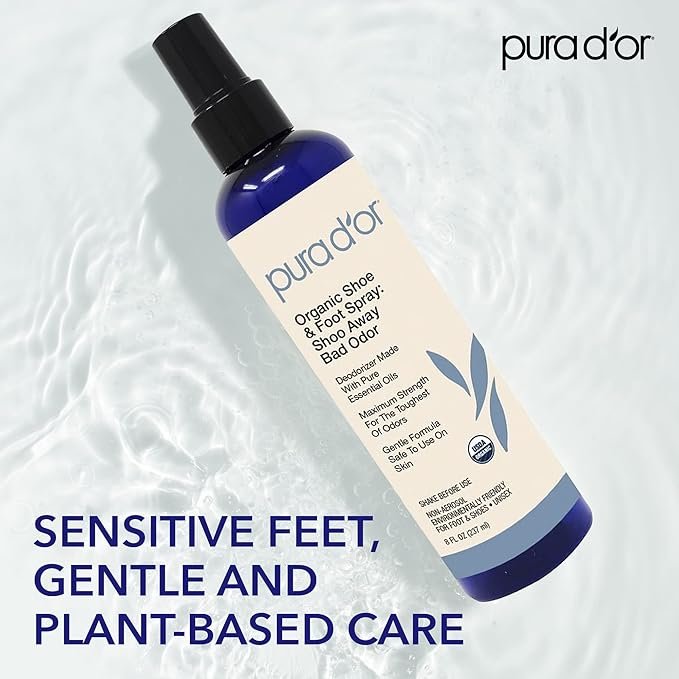 4 PURA D'OR Organic Shoe & Foot Odor Eliminator Spray (8oz) Deodorizes & Removes Bad Smells with Eucalyptus, Peppermint, Tea Tree, Lemongrass Essential Oil, Maximum Strength (Packaging may vary)