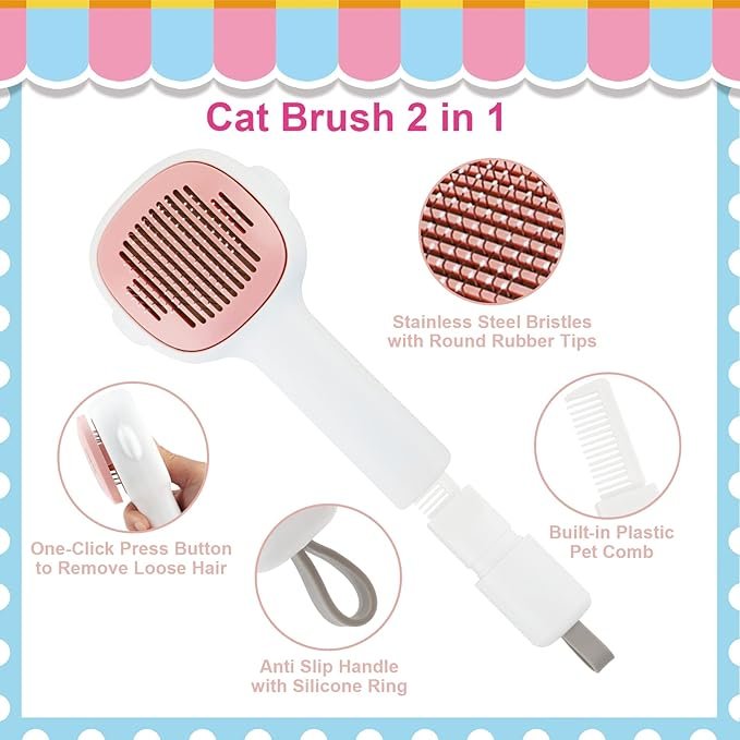 1 Cat Brushes for Indoor Cats, Metal Dog Combs for Grooming, Cat Brush Kit with Release Button for Kitten(4 Pack)
