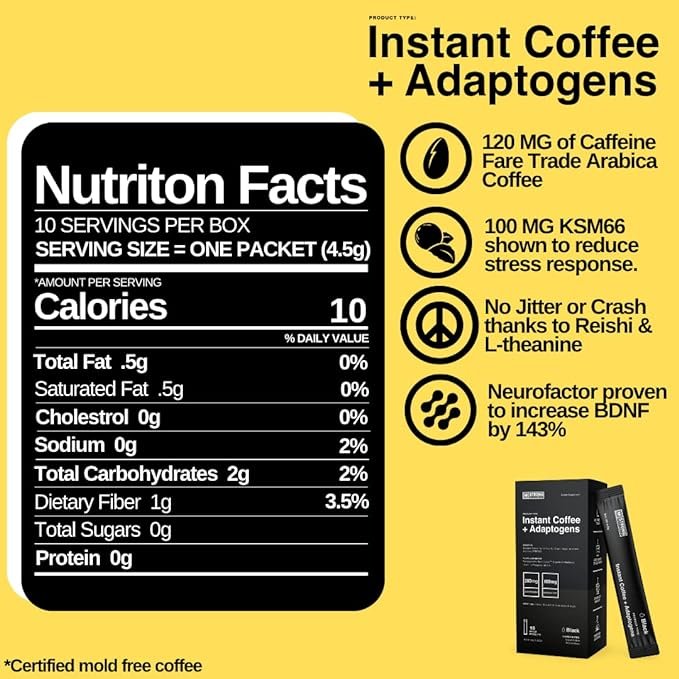 2 STRONG COFFEE COMPANY | PURE | ULTIMATE ORGANIC INSTANT BLACK COFFEE | 10 INDIVIDUAL SERVINGS PER PACK - Rich Flavor, Non-dairy, Ideal for Keto Diet, Suitable for Gluten-Free Lifestyle, Satisfying as Hot or Cold Beverage, Simple Preparation with Water