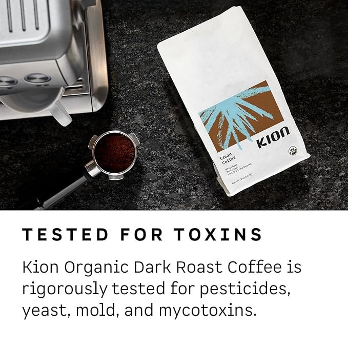 3 Kion Organic Coffee | Tested for Toxins | Roasted to Maximize Health and Taste | Whole Bean Dark Roast 12 Oz