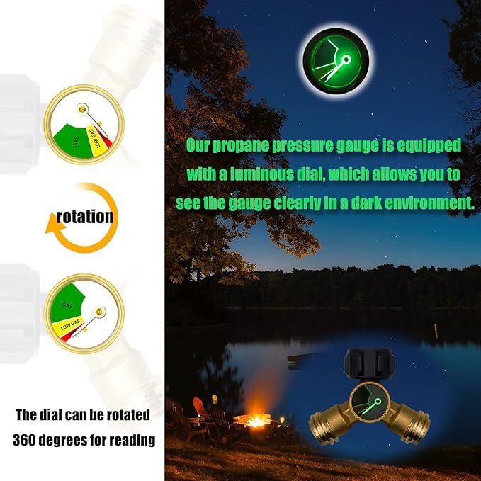 4 【1 unit】Gas Splitter (Gas Tank Y Splitter Converter) with Meter and Close-Off Valve, 2 Port Gas Splitter Converter for Gas Tank, suitable for Outdoor Stoves, Barbecue Grills, Recreational Vehicles, and more.
