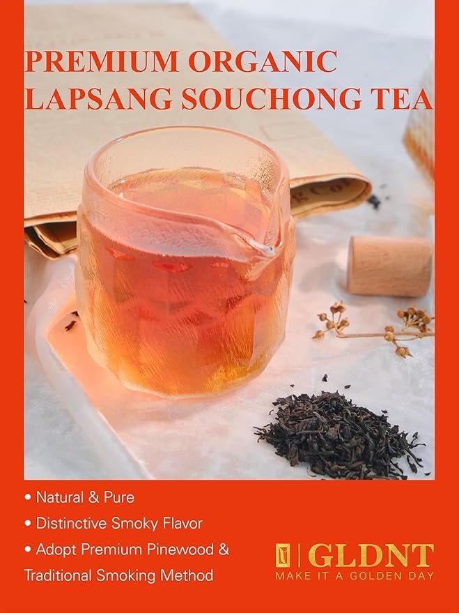 2 GLDNT Organic Lapsang Souchong Tea, Chinese Smoked Organic Black Tea Loose Leaf, Smoky Taste, Caffeinated, 7oz/200g