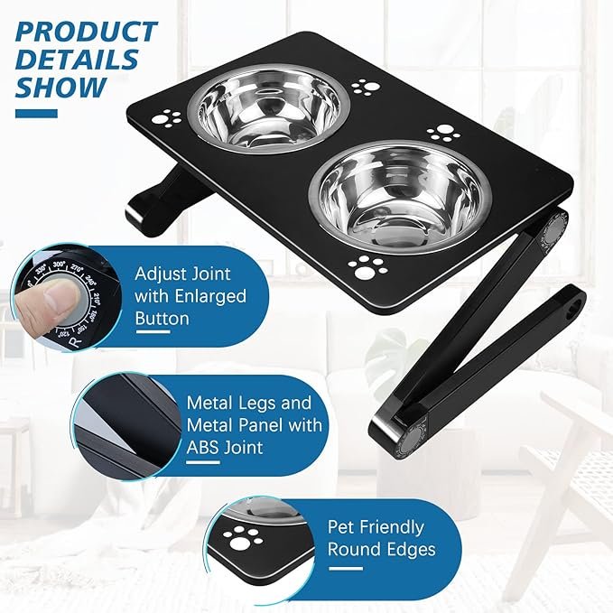 4 Pandaq Adjustable Raised Dog Bowls, 15° Tilted, 6 Heights, 500ML, for Small to Medium Dogs & Cats