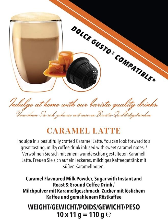 1 Café Delight | 40 Caramel Latte Coffee Capsules | Dolce Gusto Compatible Pods, Caramel Latte Capsules - 40 servings