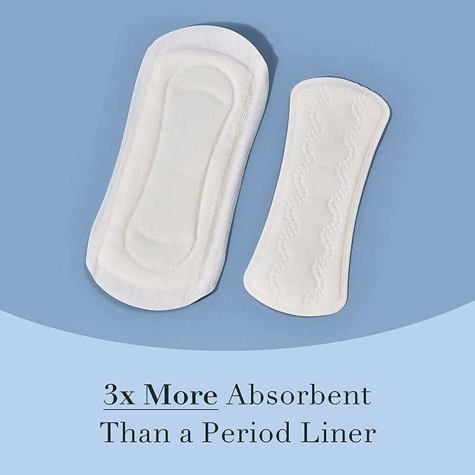 4 Rael Incontinence Liners for Women, Organic Cotton Cover - Postpartum Essential, Regular Absorbency, Bladder Leak Control, 4 Layer Core with Leak Guard Technology, (Long, 36 Count)