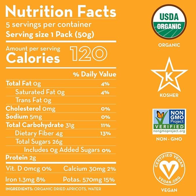 1 Sunny Fruit Soft Organic Turkish Dried Apricots - 1 Bag (5 Individual Portion Packs) | Healthy, Convenient Snack Packs | ORGANIC, NON-GMO, VEGAN, HALAL, KOSHER, NO PRESERVATIVES, NO SUGAR ADDED