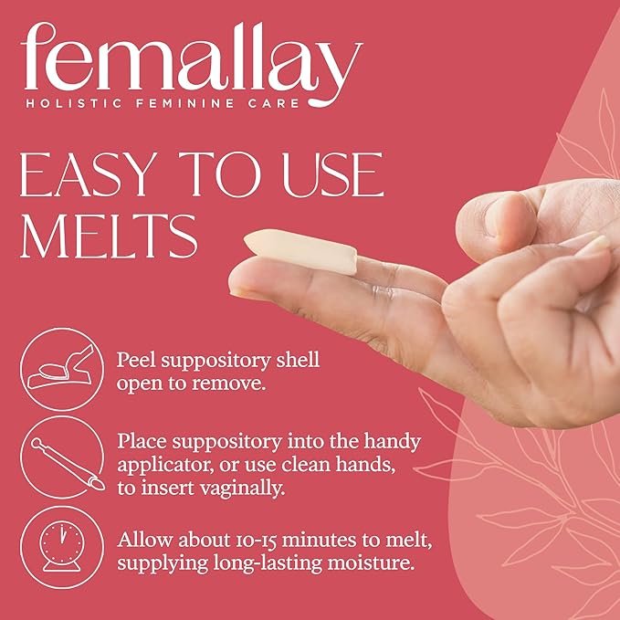 3 Femallay Organic Vaginal Moisturizing Suppository Melts - 100% Natural Suppositories for Vaginal Odor and Dryness Relief, Ultra-Hydrating Fast-Acting Comfort (Coconut)