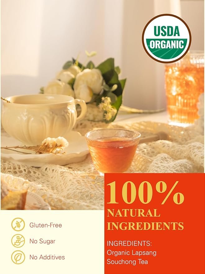 1 GLDNT Organic Lapsang Souchong Tea Bags, Organic Smoked Black Tea, Caffeinated, Full-Bodied Taste, Hot & Iced Tea, 50 Count