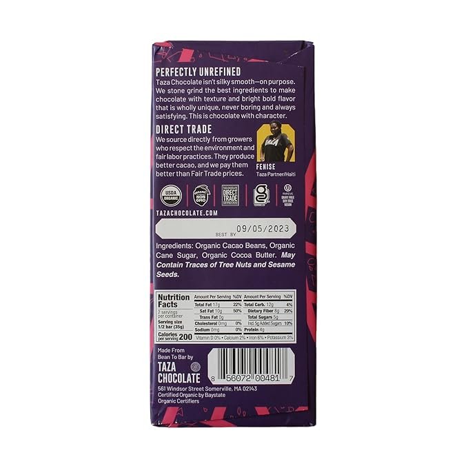 1 Taza Chocolate Organic Amaze Bar 87% Stone Ground, Seriously Dark, 2.5 Ounce (10 Count), Vegan