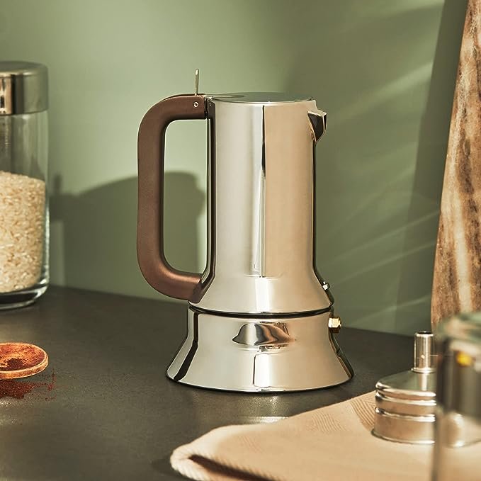 3 Silver Alessi Espresso Coffee Maker Stovetop Moka Pot, 3 Cup