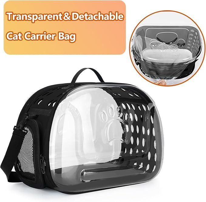 3 BNOSDM Transparent Cat Carrier Portable Small Cat Carried Bag Collapsible Soft-Sided Pet Carriers for Kitten Puppy Rabbit Travel Hiking Walking & Outdoor Use(Black)