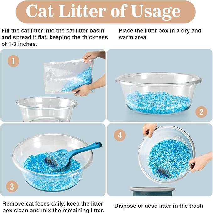 1 Sukh 2.8 lbs Crystal Cat Litter - Cat Litter Crystals Blue White Clear Dust-Free Low Tracking Odor Control Litter Crystals Silica Gel Color Particles Water Absorption Pet Supplies Cats Litter