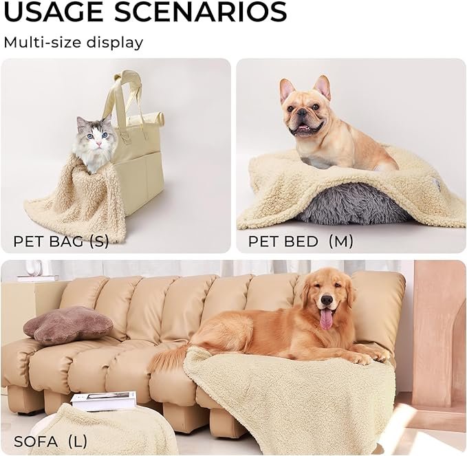 2 1 Pack 3 Calming Blankets Fluffy Premium Fleece Pet Blanket Soft Sherpa Throw for Dog Puppy Cat Beige Small (23" x16'')