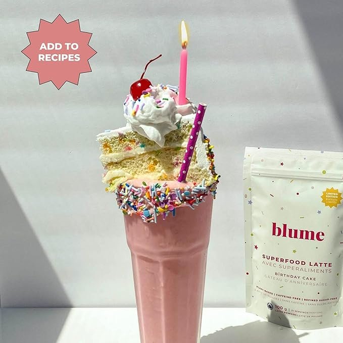 4 Blume Birthday Cake Latte Powder |Vegan & Gluten Free with Maca, Beetroot, Cinnamon & Coconut Milk | Add to Iced Coffee, Smoothies, or Baked Goods - 21 Servings (100 g)