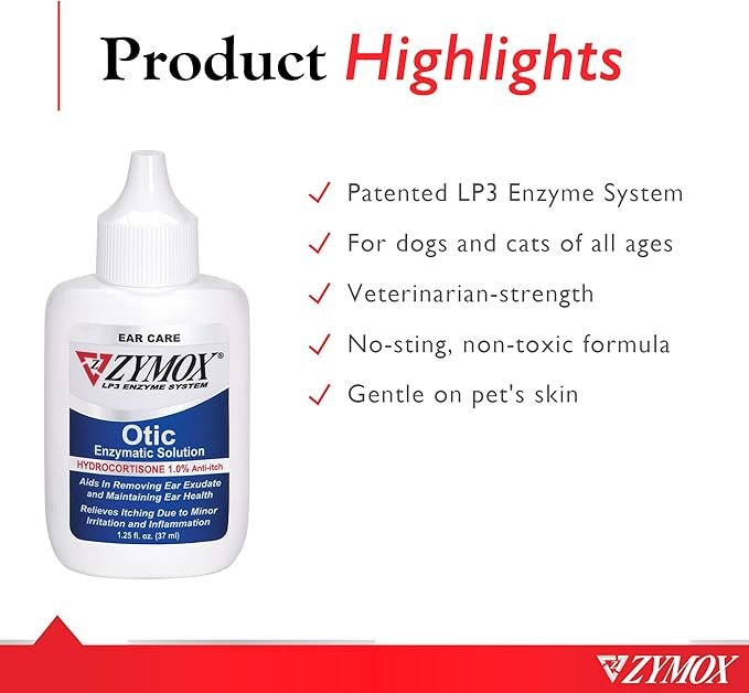 1 Zymox Otic Enzymatic Solution for Dogs and Cats to Soothe Ear Infections with 1% Hydrocortisone for Itch Relief, 1.25oz