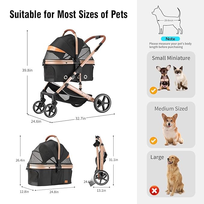 1 EchoSmile 4 in 1 Pet Stroller for Small to Medium Dogs,One-Touch Folding Lightweight Cat&Dog Stroller,All Terrain 4 Wheel Puppy Stroller with Pet Carrier Car Seat,45 lbs Capacity