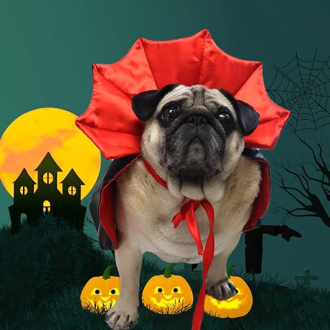 4 Dog Cape Costume - Pet Halloween Costumes Cat Vampire Cloak, Dog Witch Clothes for Small Medium Dogs Cats Puppy, Funny Dog Cosplay Dress Wizard Outfit, Dog Mantle Apparel for Halloween Party