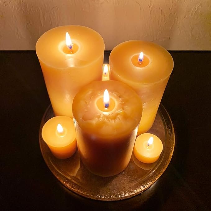 4 100% Pure Beeswax Candle - Medium Pillar Candle - 60 Hour Burn Time - 3x4 Inch - Alternative Imagination