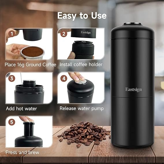 2 Eastsign Portable Espresso Machine: The Ultimate All-in-One Manual Espresso Maker, Craft Single or Double Shot, Pressurize at 9-20bar, Accommodates Ground Coffee, Handheld Coffee Maker, Ideal for Camping, Hiking, and at Home.