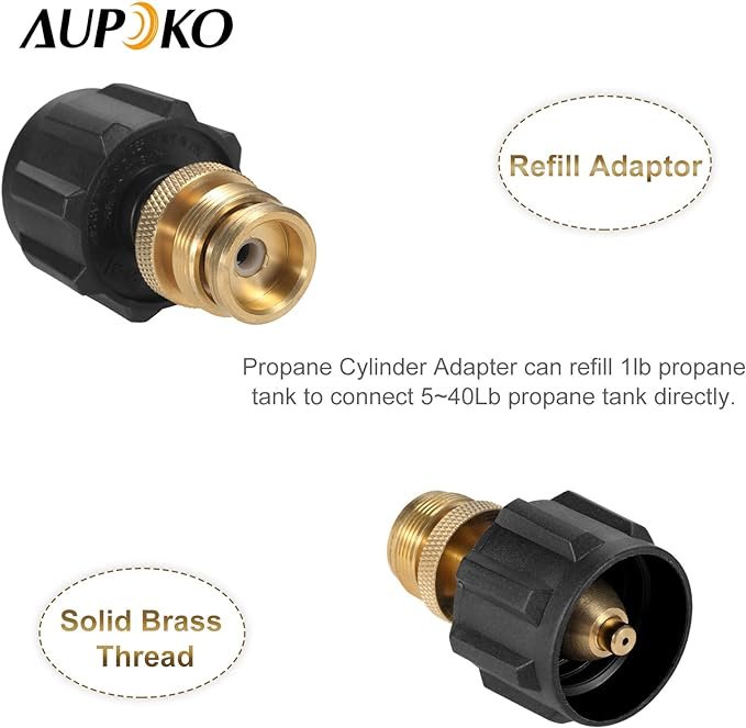 2 Aupoko Propane Tank Adapter with QCC Type1 Connector, 1-20UNEF Hose Line Adapter for Barbecue Grill