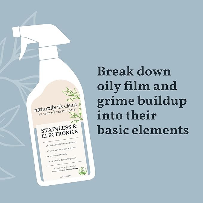 1 Naturally It's Clean Stainless & Electronics Cleaner Safely Cleans Stainless Surfaces/Sensitive Electronics, Pure&Fresh Enzymes Breakdown Fingerprints/Oil Stains/Grease/Food/Juice/Soda (2 Pack x 24oz)