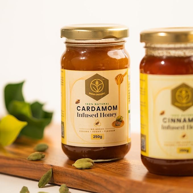 2 Shiva Organic Cardamom Infused Honey - 100% Natural and Pure Organic Honey - GMP Certified 8.81 Ounces (250g))