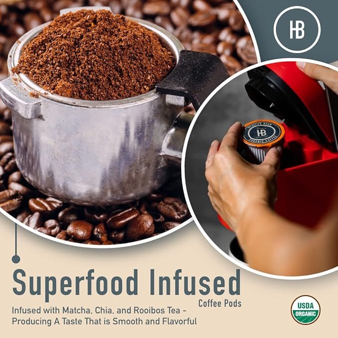 5 Healthy Bean Low Acid Coffee Pods - Superfood Infused, USDA, Organic Low Acid Coffee, Mold Free Coffee Pods - Clean, Healthy Coffee Pods - Mycotoxin Free Coffee - Semi-Dark Roast Coffee Pods, 12 Pack
