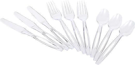 4 Glad Disposable Plastic Cutlery, Assorted Set | Clear Extra Heavy Duty forks, Knives, And Spoons | Disposable Party Utensils | 240 Piece Set of Durable and Sturdy Cutlery