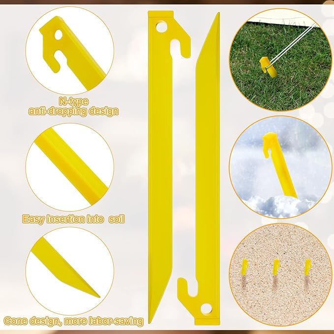 1 9 Inch Durable Plastic Tent Stakes - Robust Tent Pegs - Reliable Spike Hook Stakes for Secure Tents - Versatile Canopy Stakes - Suitable for Garden Decor, Camping, and Outdoor Activities