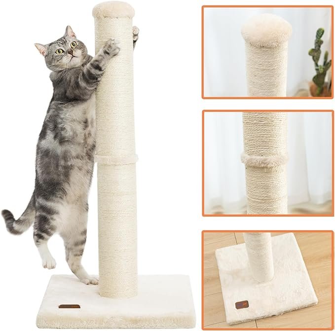 1 34inch Cat Scratching Post with Natural Sisal Rope 4.3Inch Large Diameter Scratcher Post Tree for Indoor Cats Beige
