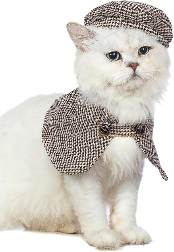 2 Impoosy Cat Halloween Costume Cute Plaid Pet Clothes with Classic Hat Kitten Cosplay Shirts Cope for Cats Outfits (S)