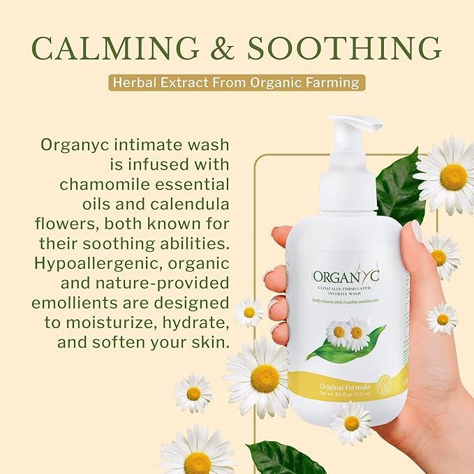 3 Organyc Feminine Intimate Wash for Sensitive Skin with Chamomile, Free from Chlorine, Parabens, SLS/SLES, and Synthetic Perfumes 8.5 Fluid Ounce