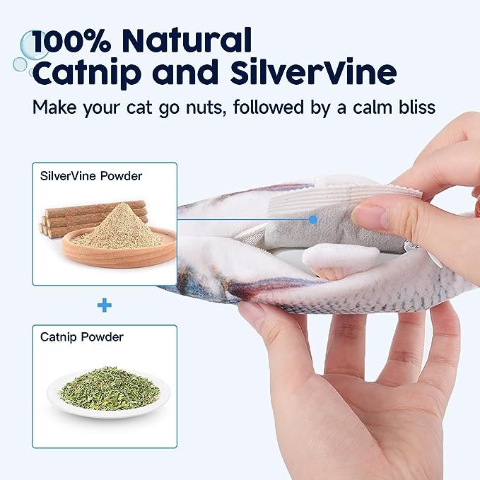 2 Potaroma Cat Toys Flopping Fish with SilverVine and Catnip, Moving Cat Kicker, Floppy Wiggle Fish for Small Dogs, Interactive Motion Kitten Exercise Toys, Mice Animal Toys 10.5"
