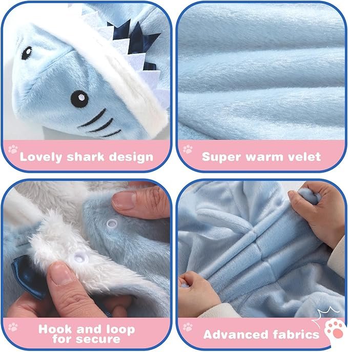 4 BALAPET Cat Shark Costume for Cats and Small Dogs, Winter Warm Velvet Pet Cloak Cape for Hairless Cat Shorthair Chihuahua, Fluffy Cat Clothes for Holiday Party Pet Photos