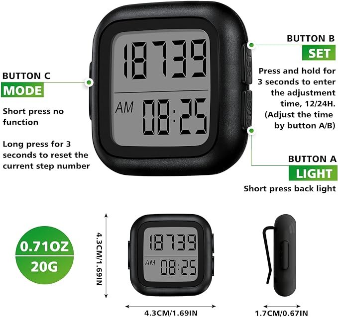 1 Pedometer for Walking with Time Steps Counter 3D Accurate Clip on Large Display Back Light Easy Steps Counter for Seniors Men Women Kids Outdoors Sport