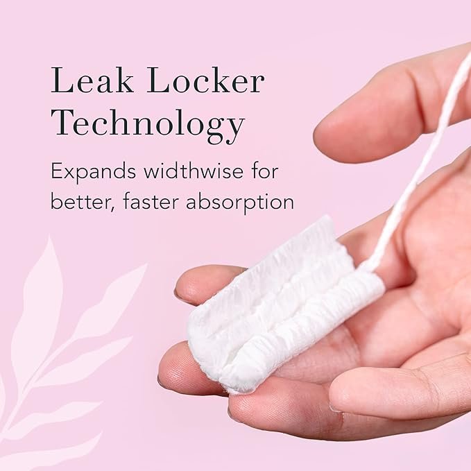 2 Organic Cotton Tampons - Regular & Super Absorbency, Plastic Applicator, Ultra Thin with Leak Locker Technology (64 Count, Bundle)