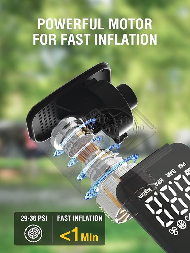 5 AZUNO 2-in-1 Electric Inflator, Portable Air Mattress Pump, Battery USB Rechargeable-150 PSI Rapid Inflate & Cordless for Tires, Air Mattresses, Beds, Pool Toys, Swim Rings, and Floats.