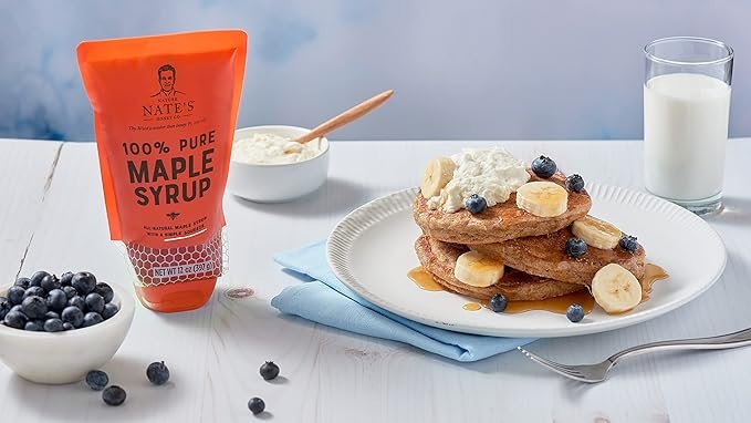 3 Nate's Authentic Maple Syrup - 10.75 oz Eco-Friendly Pouch - Pure Maple Syrup with No Extras - Organic Sweetener for Breakfast Foods - Maple Syrup without Genetic Modification
