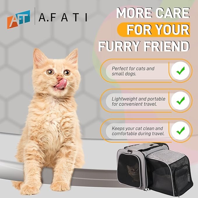 4 A.FATI Cat Carrier with Litter Box, Cat Travel Carrier with Litter Box, Expandable Cat Carrier for Car with Bowl, Soft Sided Cat Carrier for Cats/Puppies up to 20 lb