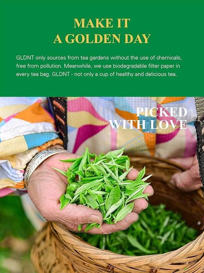 2 GLDNT Organic Green Tea Longjing, Premium Chinese Dragon Well Green Tea Loose Leaf, Fresh & Brisk Taste, 3.5oz/100g